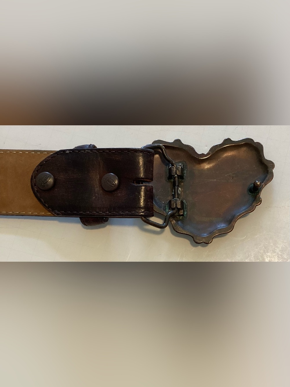 JUSTIN BOOT Tooled Rhinestone Belt & Heart Buckle.  Size 34 - Picture 6 of 11